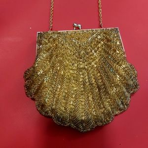 LA REGALE GOLD BEADED CLUTCH cross body handbag